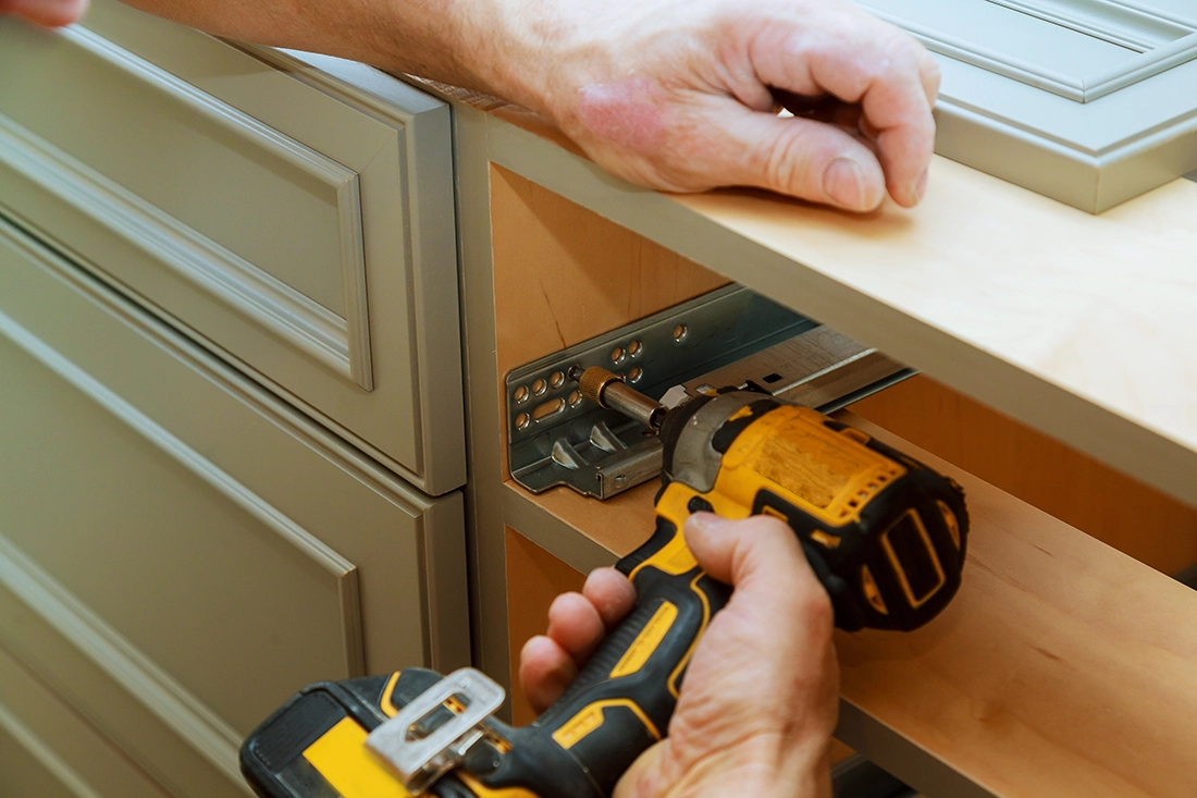 Cabinet replacement during a bathroom remodel by interior remodeling company in Orlando FL